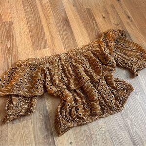 Free People XS/S Mustard Brown Off-Shoulder Ruffle Crop Top